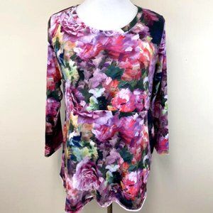 Soft Surroundings PM M Petite Elysian Garden Sublimation Top Shirt Floral